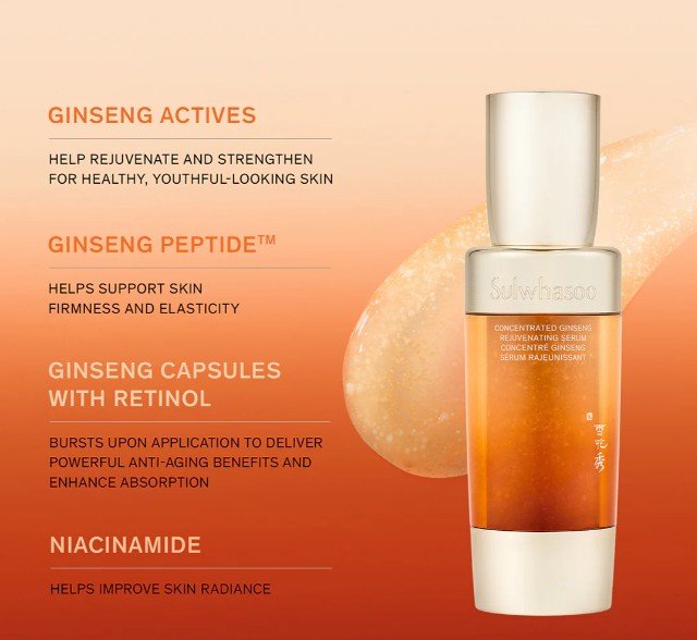 Sulwhasoo Concentrated Ginseng Rejuvenating Serum 8mL (Travel size): Anti-aging serum with Retinol-infused capsules. - Image 3