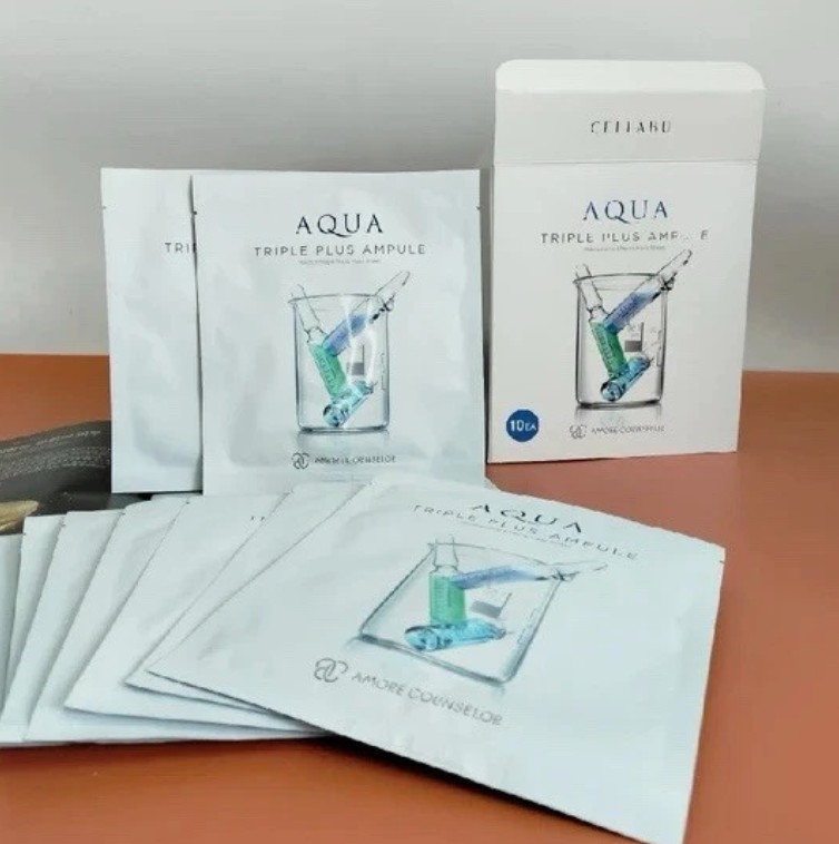 AMORE – CELLUBU Aqua Triple Plus Ampule Moisturizing Effects Mask Sheet 30ml X10 sheets: 5-in-1 Care: Hydration, brightening, firming, soothing, and revitalization. - Image 6