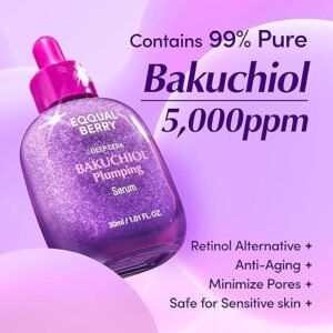 EQQUALBERRY Bakuchiol Plumping Face Serum - Retinol Natural Alternative for Sensitive Skin, with Niacinamide & Hyaluronic Acid
