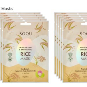 SOQU Moisturizing & Brightening Rice Mask 0.81 oz. x 10 Pack – Korean Rice Extract, Niacinamide, Hyaluronic Acid, PETA approved/Cruelty-Free
