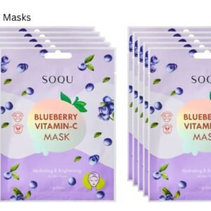 SOQU Hydrating & Brightening Blueberry Vitamin C Mask 0.81 oz. x 10 Pack – Blueberry extract and Vitamin C, PETA approved/Cruelty-Free